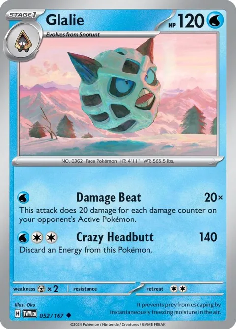 Glalie #052/167 Pokémon card from Twilight Masquerade