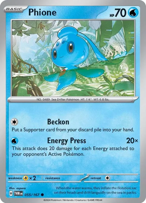 Phione #055/167 Reverse Holofoil Pokémon card from Twilight Masquerade