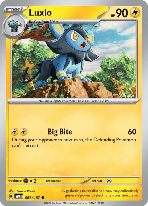 Luxio #067/167 Reverse Holofoil Pokémon card from Twilight Masquerade