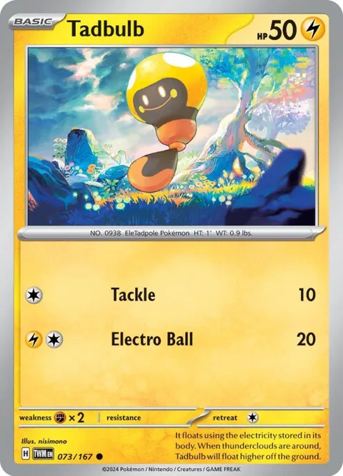 Tadbulb #073/167 Reverse Holofoil Pokémon card from Twilight Masquerade