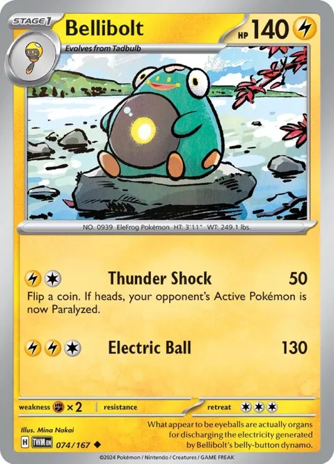 Bellibolt #074/167 Reverse Holofoil Pokémon card from Twilight Masquerade