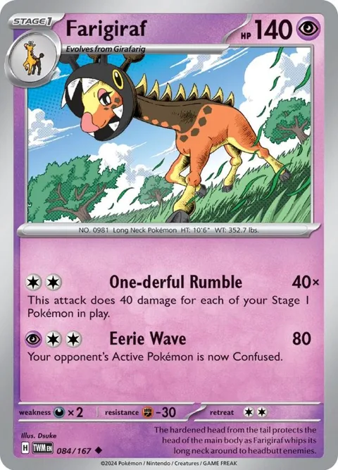 Farigiraf #084/167 Reverse Holofoil Pokémon card from Twilight Masquerade