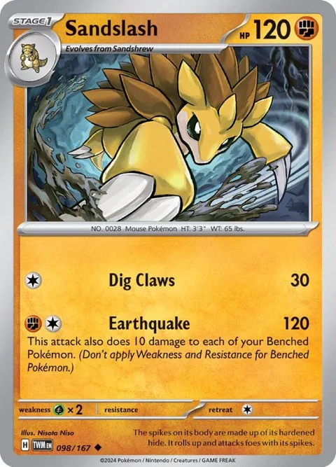 Sandslash #098/167 Pokémon card from Twilight Masquerade