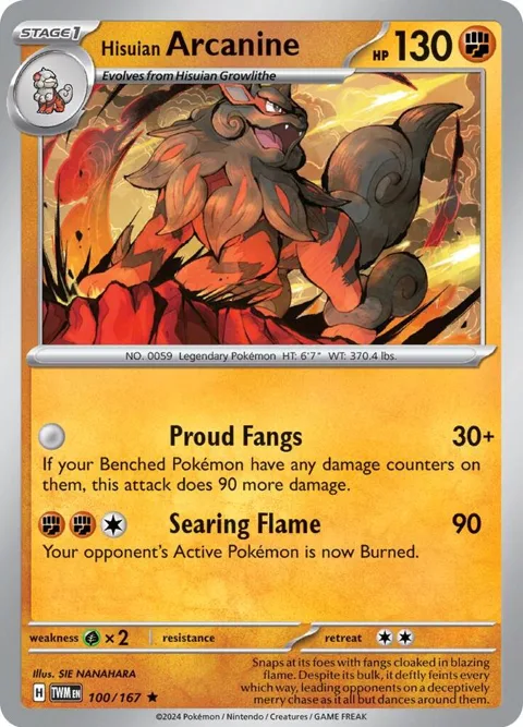 Hisuian Arcanine #100/167 Reverse Holofoil Pokémon card from Twilight Masquerade