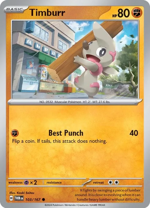 Timburr #103/167 Pokémon card from Twilight Masquerade