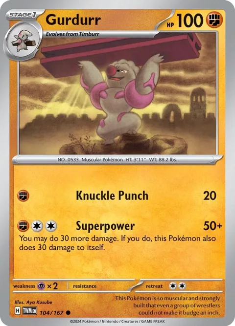 Gurdurr #104/167 Reverse Holofoil Pokémon card from Twilight Masquerade