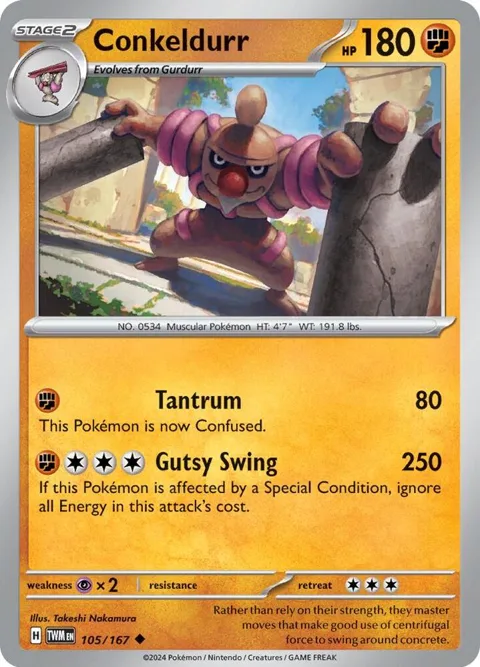 Conkeldurr #105/167 Pokémon card from Twilight Masquerade