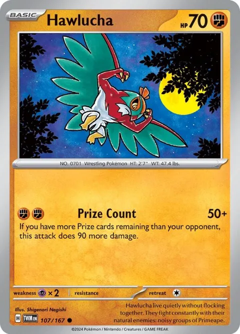 Hawlucha #107/167 Pokémon card from Twilight Masquerade