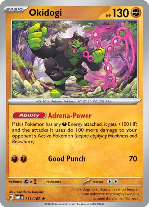 Okidogi #111/167 Reverse Holofoil Pokémon card from Twilight Masquerade