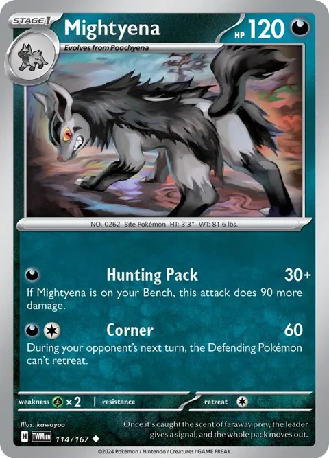 Mightyena #114/167 Pokémon card from Twilight Masquerade