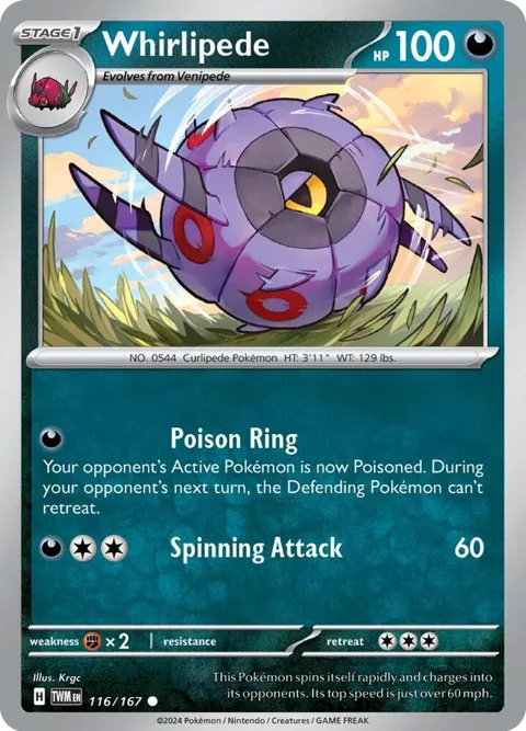 Whirlipede #116/167 Reverse Holofoil Pokémon card from Twilight Masquerade