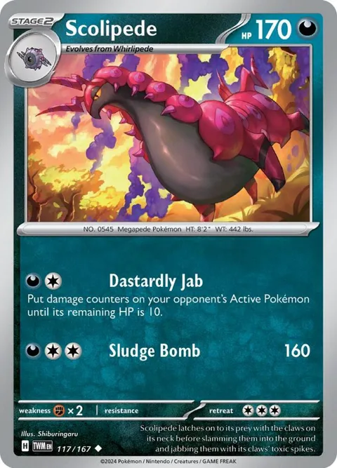 Scolipede #117/167 Pokémon card from Twilight Masquerade