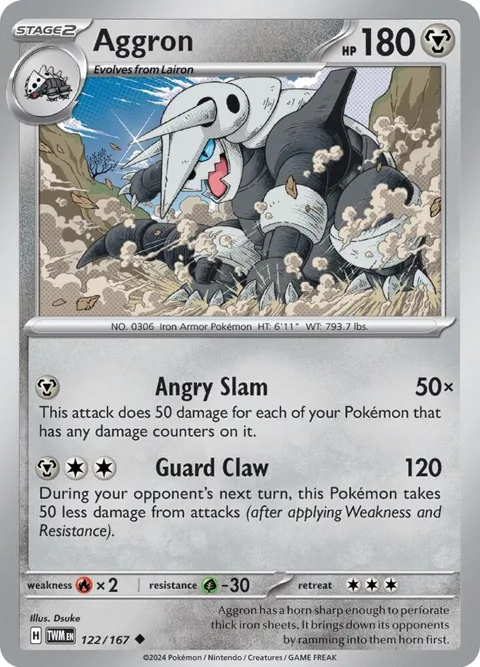 Aggron #122/167 Reverse Holofoil Pokémon card from Twilight Masquerade
