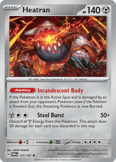 Heatran #123/167 Reverse Holofoil Pokémon card from Twilight Masquerade