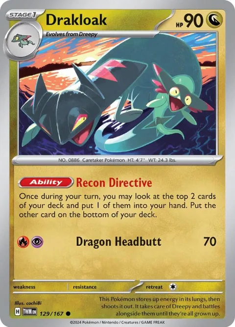 Drakloak #129/167 Reverse Holofoil Pokémon card from Twilight Masquerade