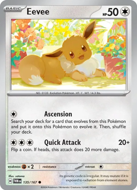 Eevee #135/167 Reverse Holofoil Pokémon card from Twilight Masquerade