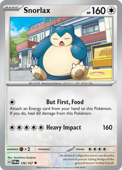 Snorlax #136/167 Pokémon card from Twilight Masquerade