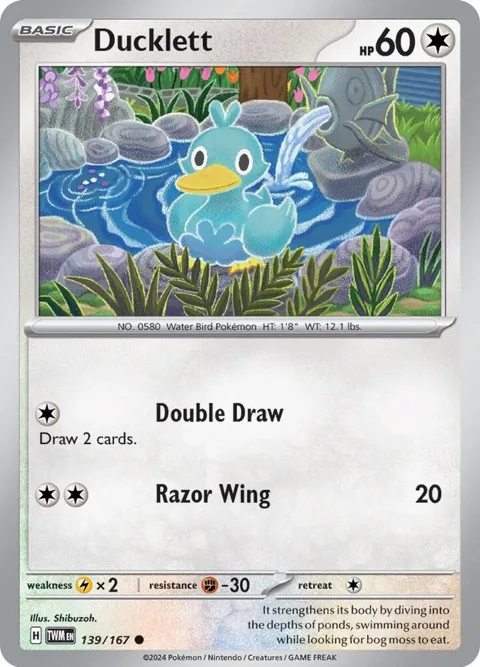 Ducklett #139/167 Reverse Holofoil Pokémon card from Twilight Masquerade