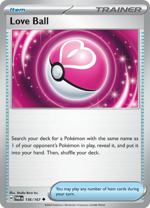 Love Ball #156/167 Reverse Holofoil Pokémon card from Twilight Masquerade