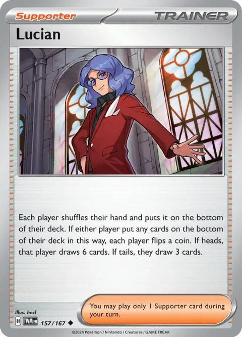 Lucian #157/167 Reverse Holofoil Pokémon card from Twilight Masquerade