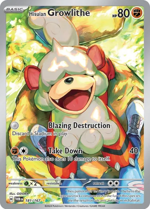 Hisuian Growlithe #181/167 Holofoil Pokémon card from Twilight Masquerade