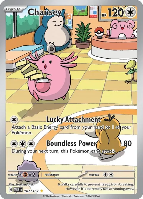 Chansey #187/167 Holofoil Pokémon card from Twilight Masquerade