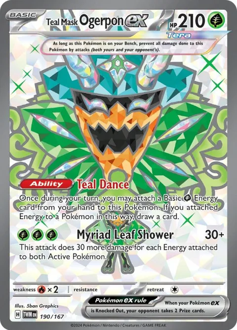 Teal Mask Ogerpon ex #190/167 Holofoil Pokémon card from Twilight Masquerade
