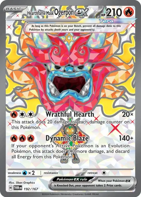 Hearthflame Mask Ogerpon ex #192/167 Holofoil Pokémon card from Twilight Masquerade