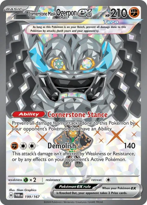Cornerstone Mask Ogerpon ex #199/167 Holofoil Pokémon card from Twilight Masquerade