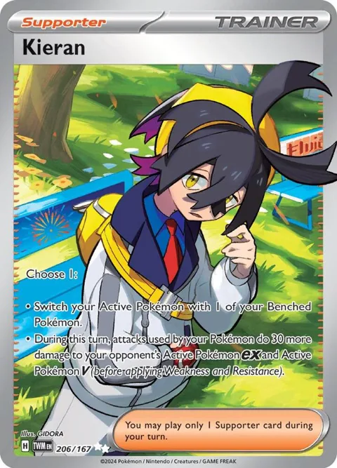 Kieran #206/167 Holofoil Pokémon card from Twilight Masquerade