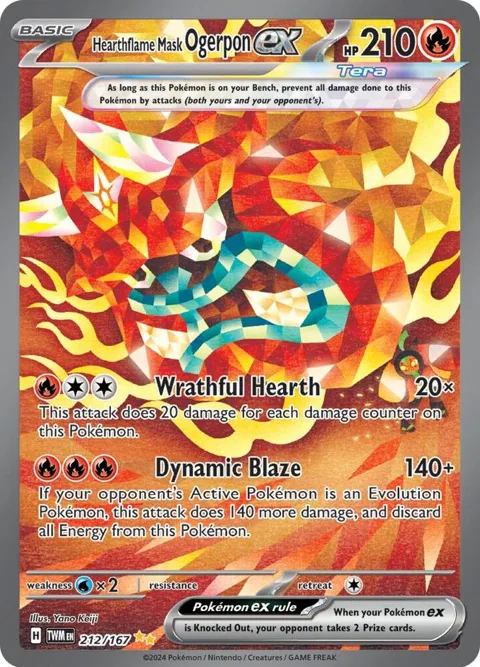 Hearthflame Mask Ogerpon ex #212/167 Holofoil Pokémon card from Twilight Masquerade