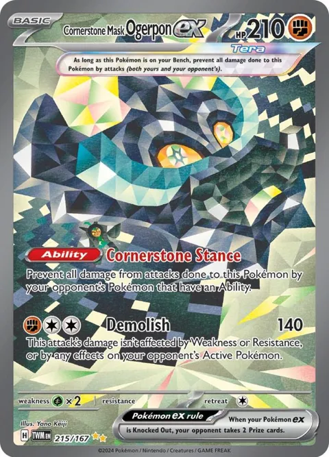 Cornerstone Mask Ogerpon ex #215/167 Holofoil Pokémon card from Twilight Masquerade