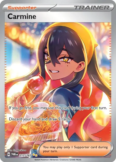 Carmine #217/167 Holofoil Pokémon card from Twilight Masquerade