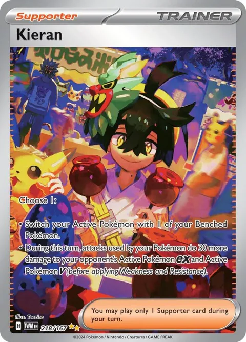 Kieran #218/167 Holofoil Pokémon card from Twilight Masquerade