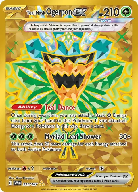 Teal Mask Ogerpon ex #221/167 Holofoil Pokémon card from Twilight Masquerade