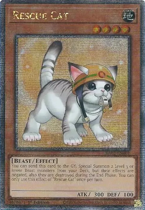 Rescue Cat Alt Art Quarter Century Secret Rare RA02-EN001 Yu-Gi-Oh card from 25th Anniversary Rarity Collection II