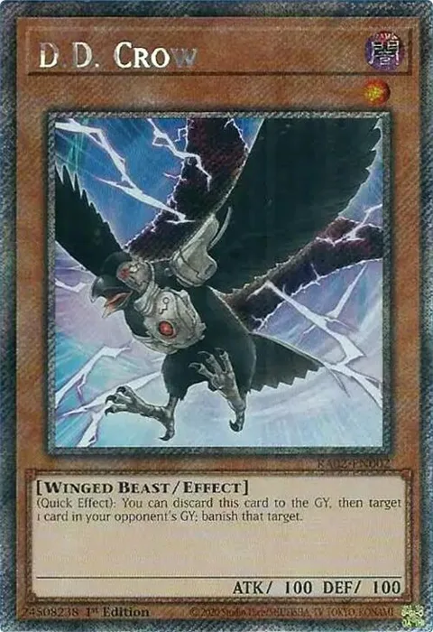 D.D. Crow Platinum Secret Rare RA02-EN002 Yu-Gi-Oh card from 25th Anniversary Rarity Collection II