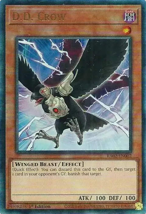 D.D. Crow Prismatic Ultimate Rare RA02-EN002 Yu-Gi-Oh card from 25th Anniversary Rarity Collection II