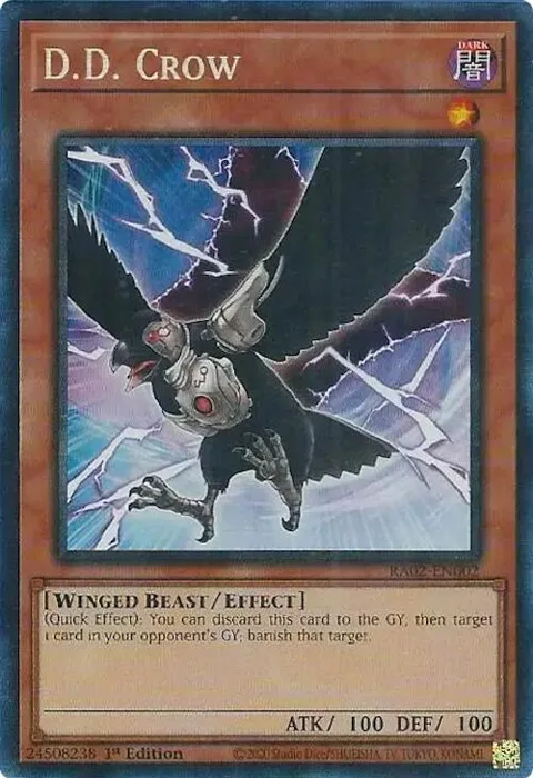 D.D. Crow Prismatic Collector's Rare RA02-EN002 Yu-Gi-Oh card from 25th Anniversary Rarity Collection II