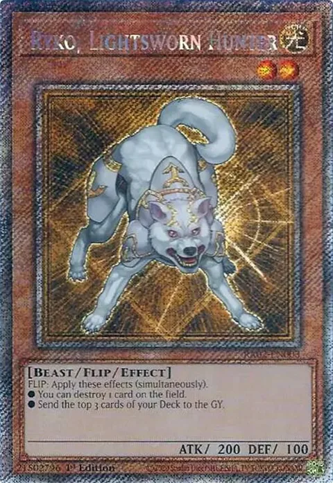 Ryko, Lightsworn Hunter Platinum Secret Rare RA02-EN003 Yu-Gi-Oh card from 25th Anniversary Rarity Collection II