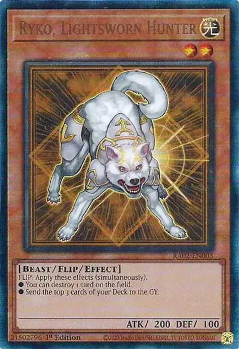 Ryko, Lightsworn Hunter Prismatic Ultimate Rare RA02-EN003 Yu-Gi-Oh card from 25th Anniversary Rarity Collection II