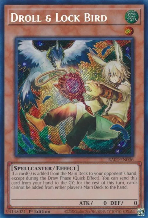 Droll & Lock Bird Alt Art Secret Rare RA02-EN006 Yu-Gi-Oh card from 25th Anniversary Rarity Collection II