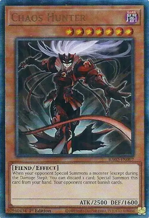 Chaos Hunter Prismatic Ultimate Rare RA02-EN007 Yu-Gi-Oh card from 25th Anniversary Rarity Collection II