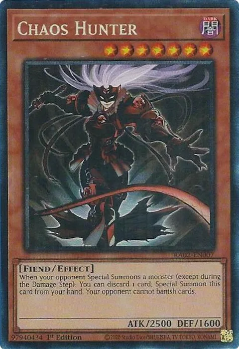 Chaos Hunter Prismatic Collector's Rare RA02-EN007 Yu-Gi-Oh card from 25th Anniversary Rarity Collection II