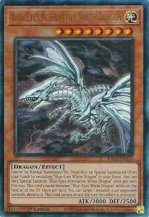 Blue-Eyes Alternative White Dragon Prismatic Ultimate Rare RA02-EN010 Yu-Gi-Oh card from 25th Anniversary Rarity Collection II
