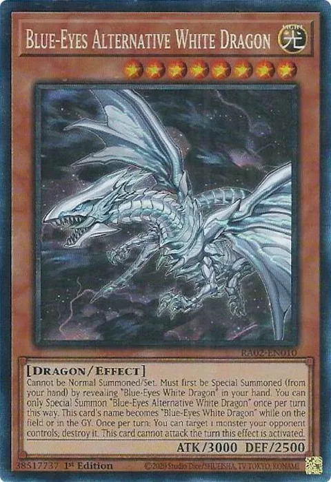 Blue-Eyes Alternative White Dragon Prismatic Collector's Rare RA02-EN010 Yu-Gi-Oh card from 25th Anniversary Rarity Collection II