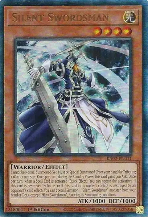 Silent Swordsman Prismatic Ultimate Rare RA02-EN011 Yu-Gi-Oh card from 25th Anniversary Rarity Collection II