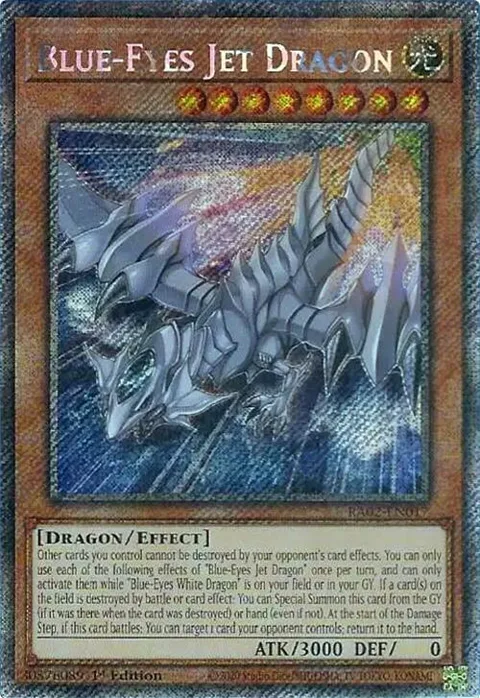 Blue-Eyes Jet Dragon Platinum Secret Rare RA02-EN017 Yu-Gi-Oh card from 25th Anniversary Rarity Collection II