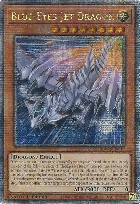 Blue-Eyes Jet Dragon Quarter Century Secret Rare RA02-EN017 Yu-Gi-Oh card from 25th Anniversary Rarity Collection II