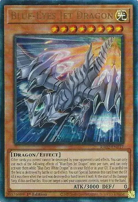 Blue-Eyes Jet Dragon Prismatic Ultimate Rare RA02-EN017 Yu-Gi-Oh card from 25th Anniversary Rarity Collection II